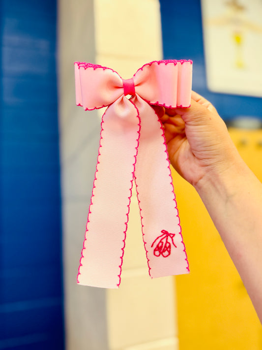 Double Ribbon Hot Pink Ballerina Slippers Dance Bows