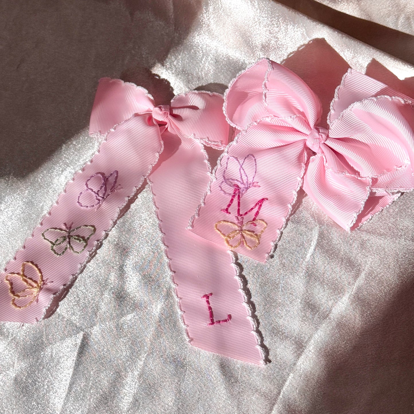 Butterfly Pink Bows w/ Initial - 5 Inch