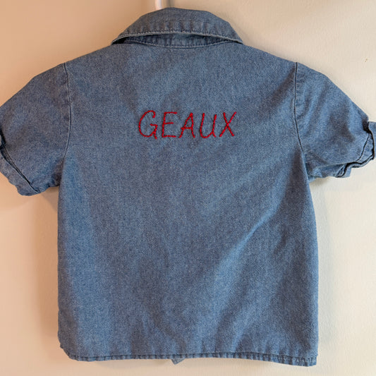 12M Washed Blue Denim Geaux Button Up Tee