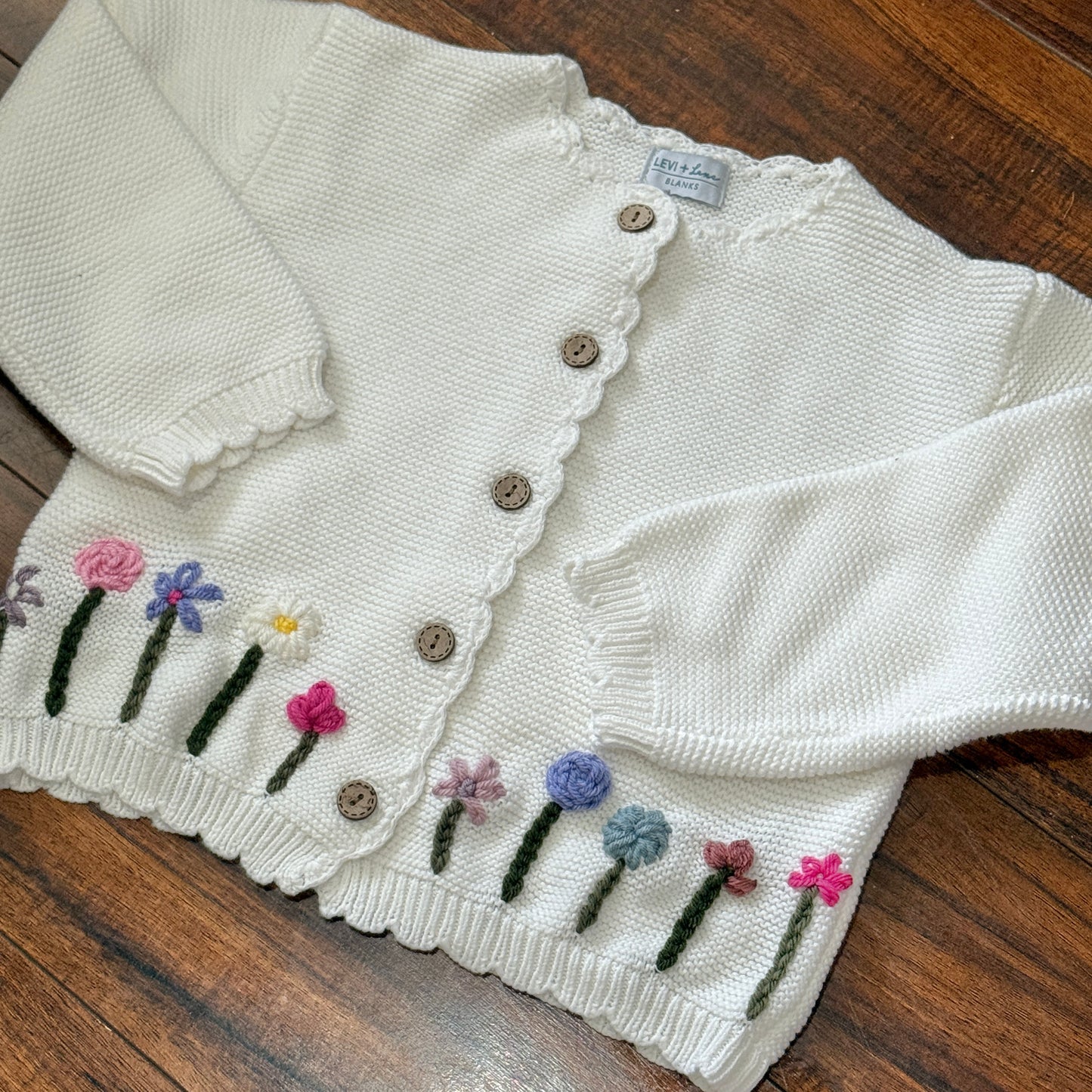 White Floral Scalloped Cardigan