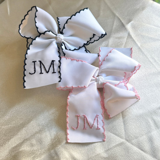 5 Inch - White with Dark Pink Moonstitch Bow