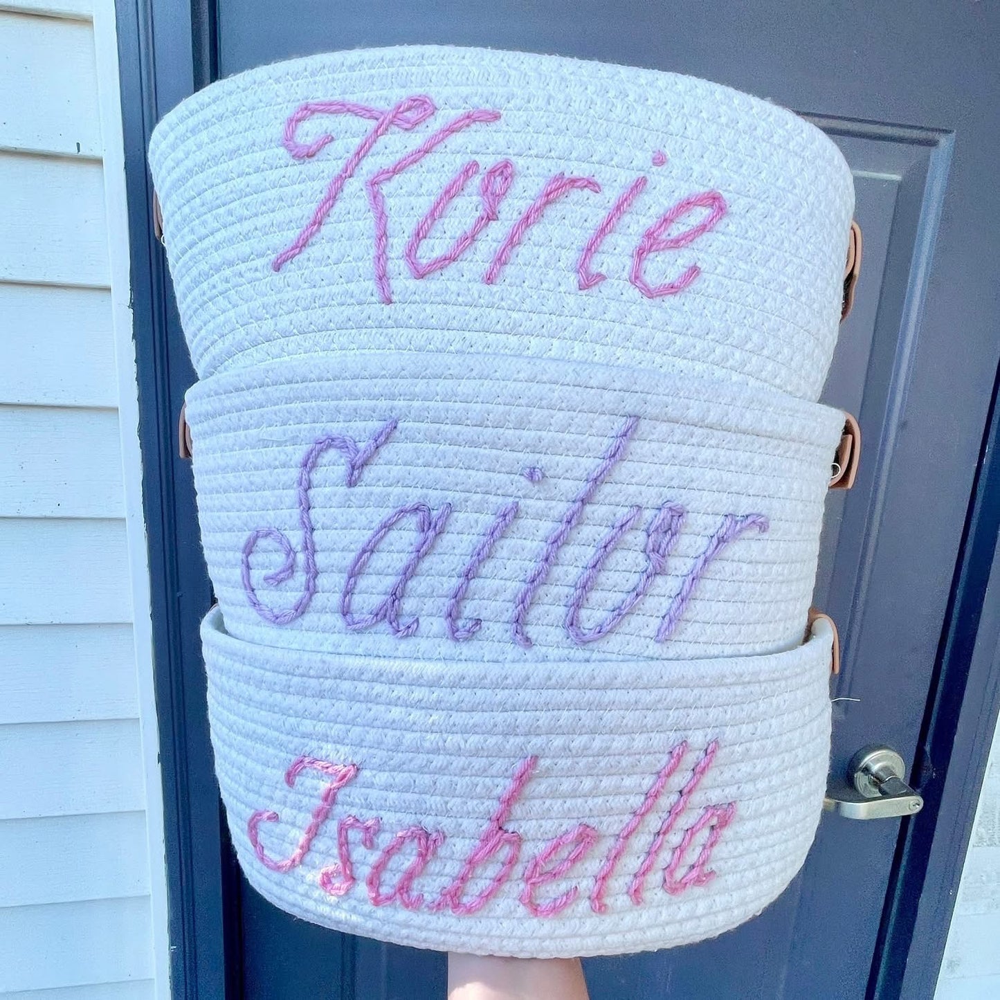 Custom Name Hand Embroidered Basket - 13”