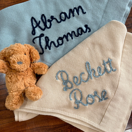 Hand Embroidered Baby Blanket Boys Knitted Straight- Custom