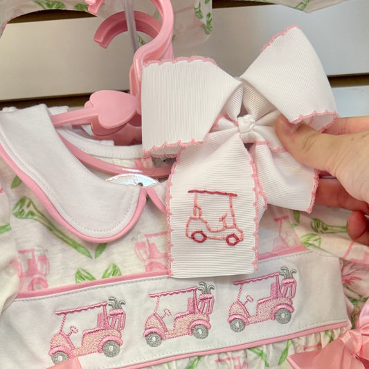 5 Inch Golf Cart Bow - White with Pink