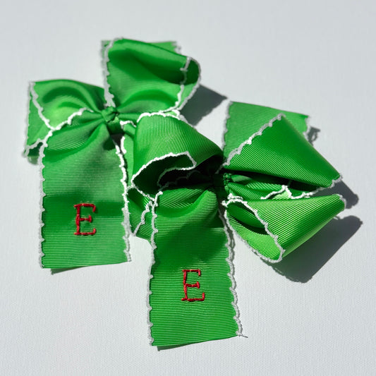 5 Inch - Green with White Moonstitch Bow