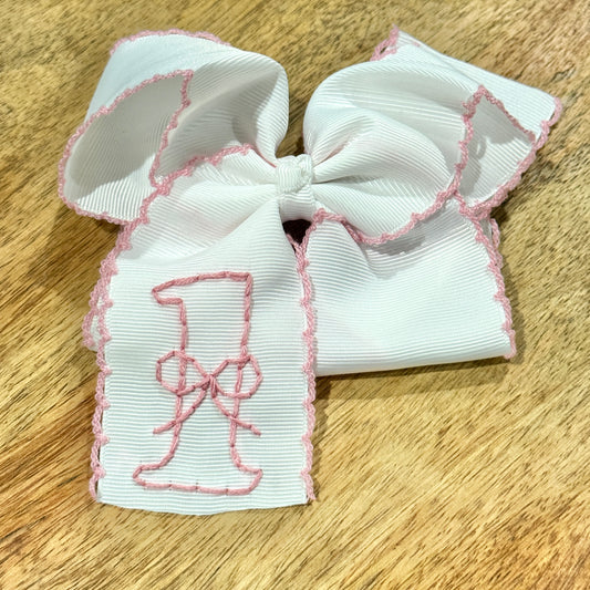 5 inch - One White & Dark Pink Birthday Bow