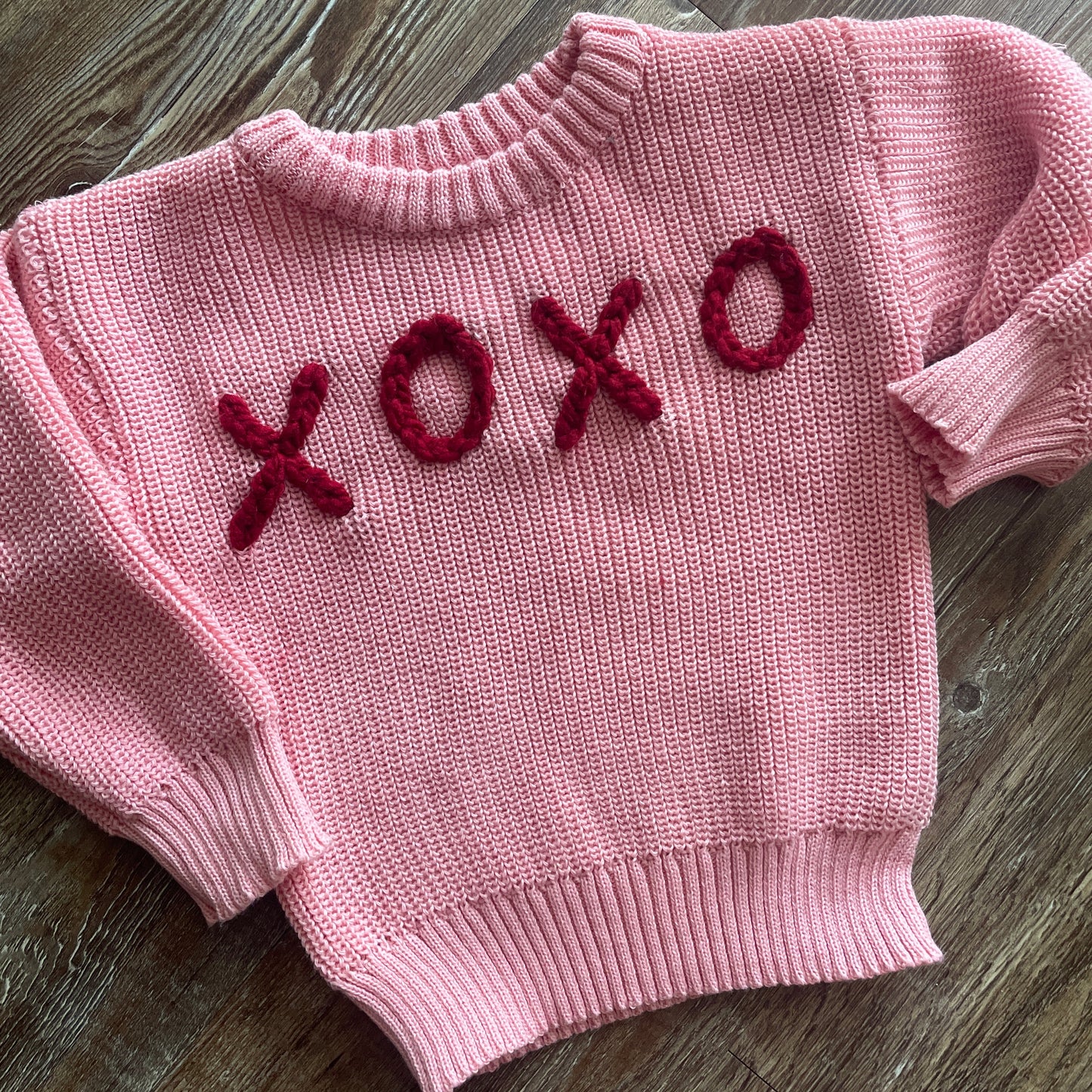 Valentine's Day Baby Girl XOXO Hand Embroidered Longsleeve Sweater - Pink