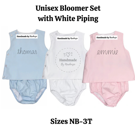 Unisex Bloomer Set with White Piping, Pink Blue and White - Custom